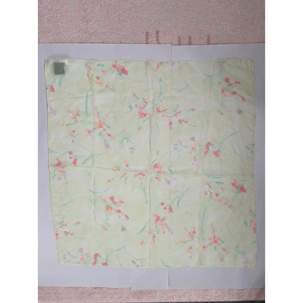 Vintage 90's 20 Years Escada Floral Silk Scarf Yellow Green Coral Purple Italy